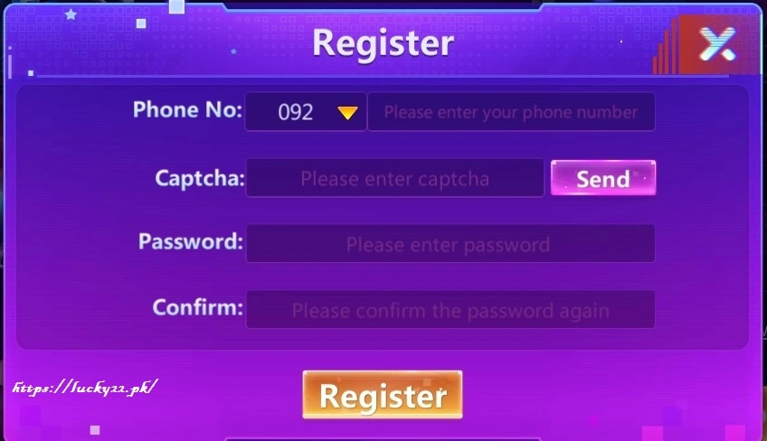 register on lucky 22 game